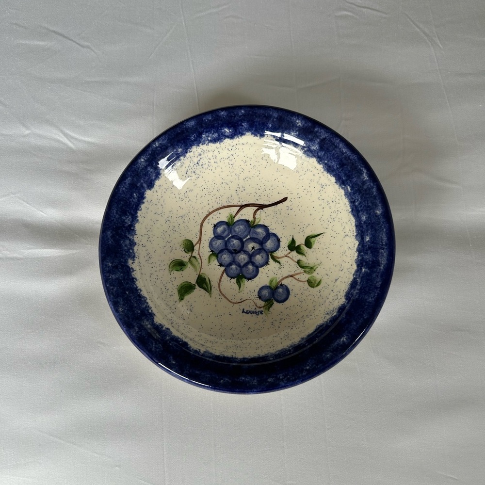 Hand-Painted Blue Berry Ceramic Serving Bowl